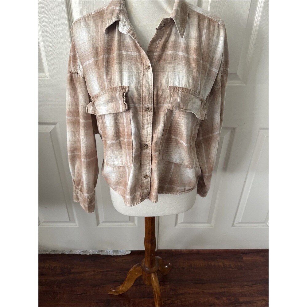 Abercrombie Beige Plaid Flannel Button Up Shirt Cozy Casual Layering Top Large